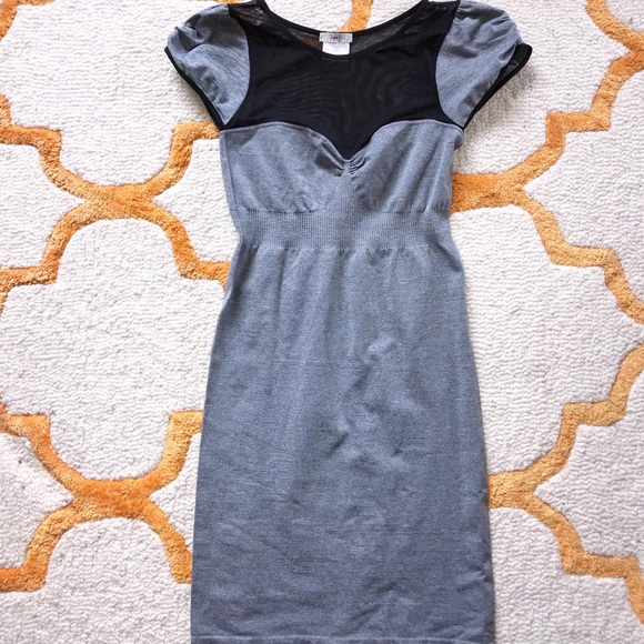 Gray Form Fitting Dress With Black Mesh - Picture 1 of 4